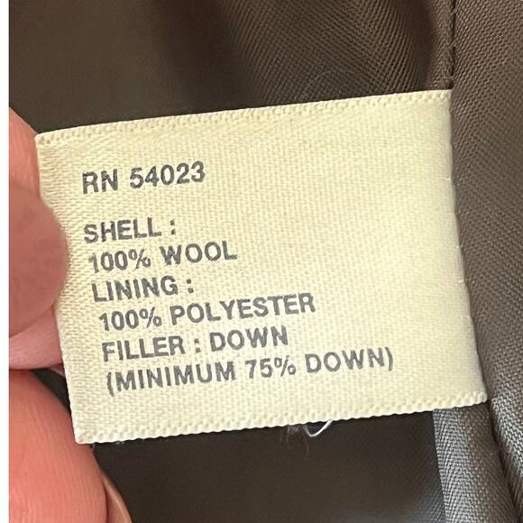 Gap Gray 100% Wool Down Puffer Zip Hood Jacket Coat flawed damaged repair XSmall - Picture 10 of 14